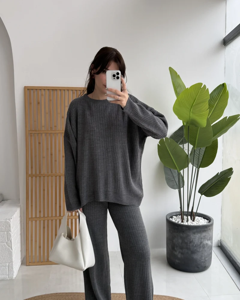 Harvey Oversize Triko Takım - Füme - Kod: 4004