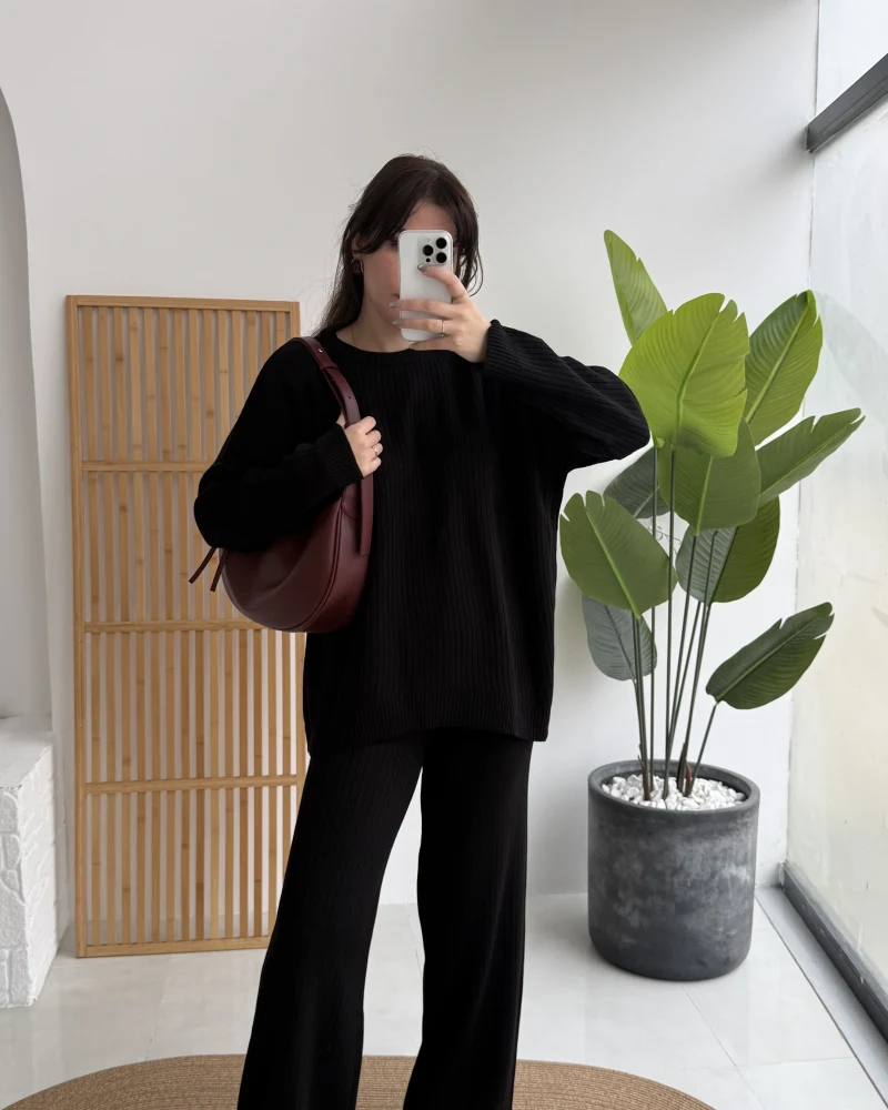 Harvey Oversize Triko Takım - Siyah - Kod: 4004