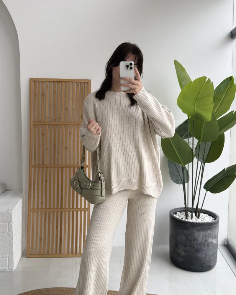 Harvey Oversize Triko Takım - Taş - Kod: 4004