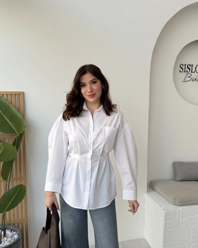 Heidi Bağlama Detay Gömlek - Beyaz - Kod: 5441