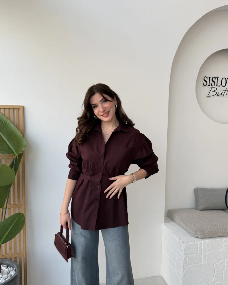 Heidi Bağlama Detay Gömlek - Mürdüm - Kod: 5441