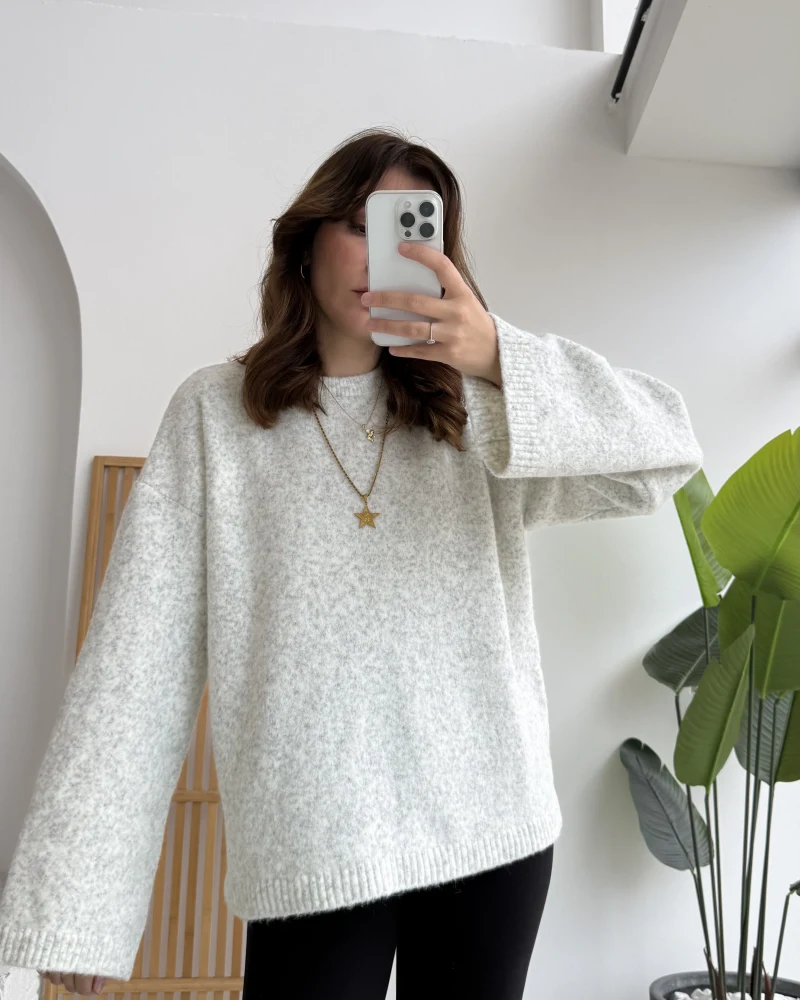 Holly Bisiklet Yaka Kırçıllı Kazak - Açık Gri