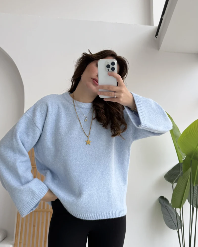 Holly Bisiklet Yaka Kırçıllı Kazak - Bebe Mavisi