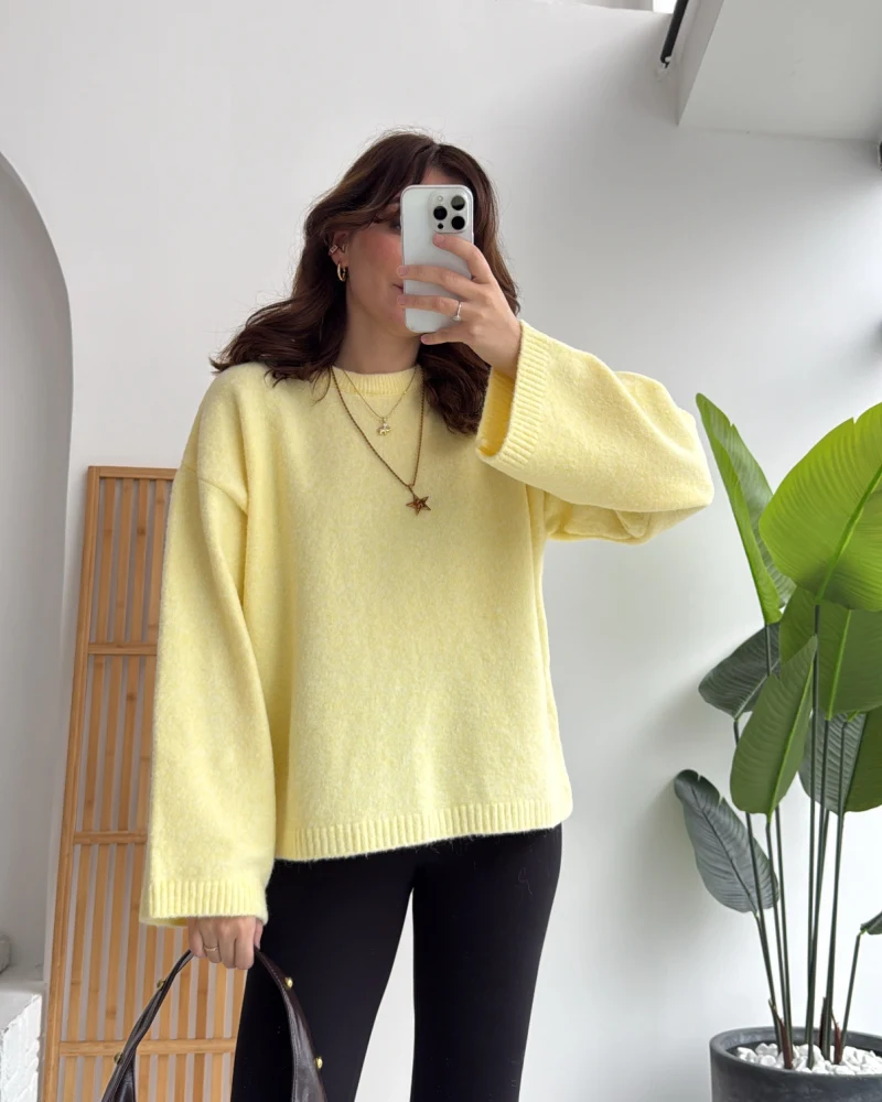 Holly Bisiklet Yaka Kırçıllı Kazak - Sarı