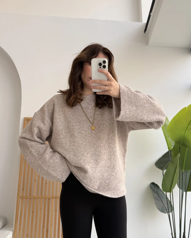 Holly Bisiklet Yaka Kırçıllı Kazak - Taş