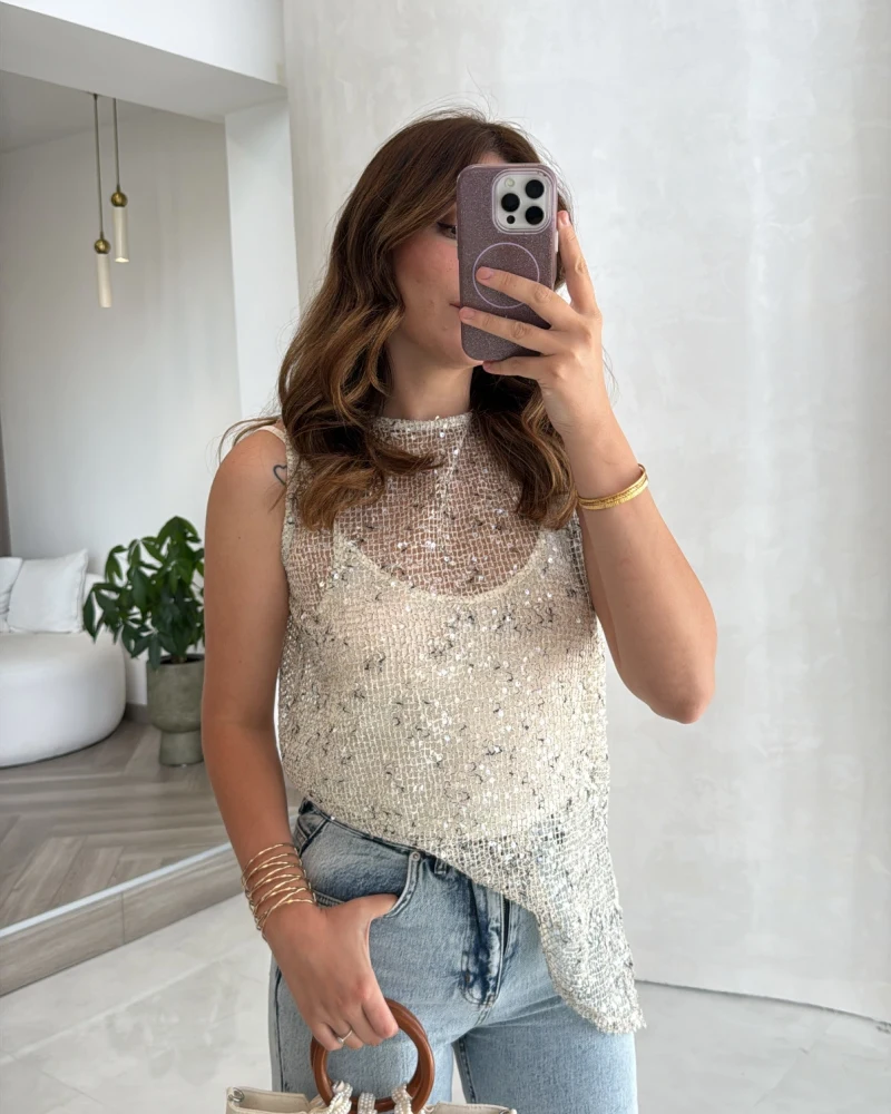 İçi Askılı Body Pullu Bluz - Ekru - Kod: 1115