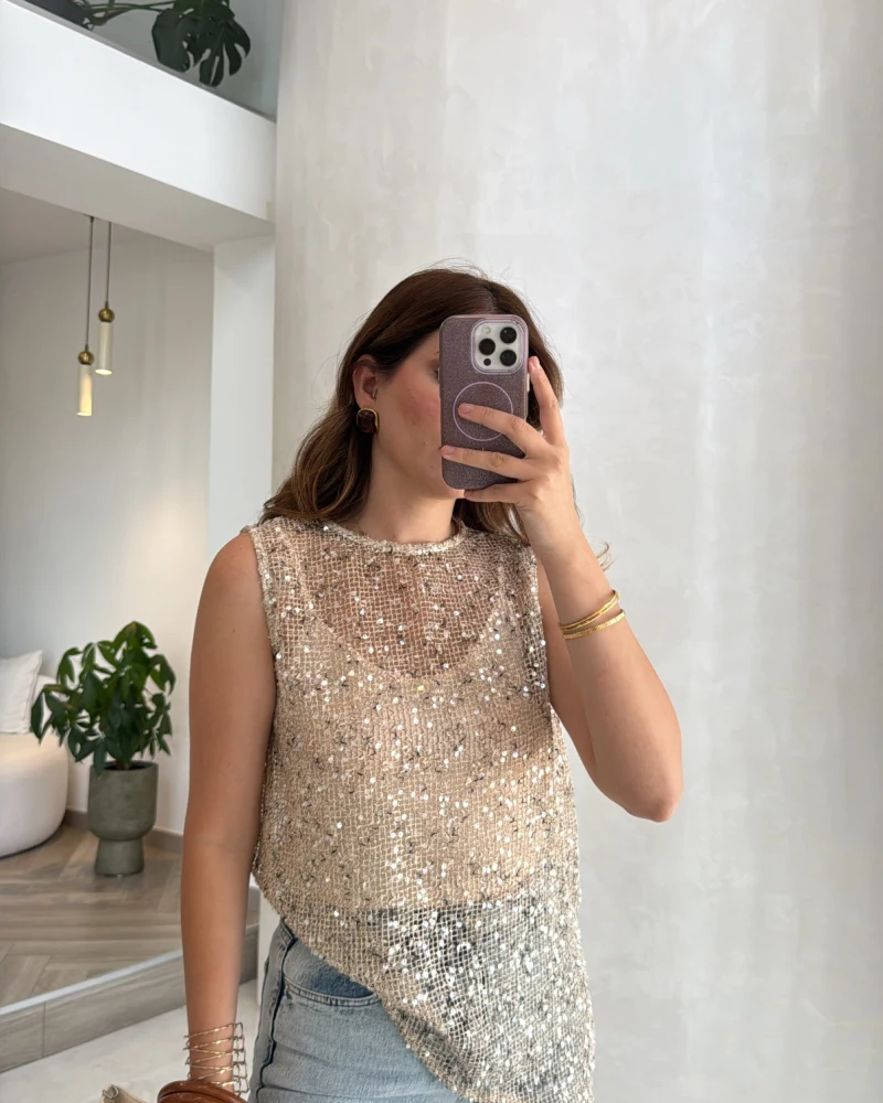 İçi Askılı Body Pullu Bluz - Taş - Kod: 1115