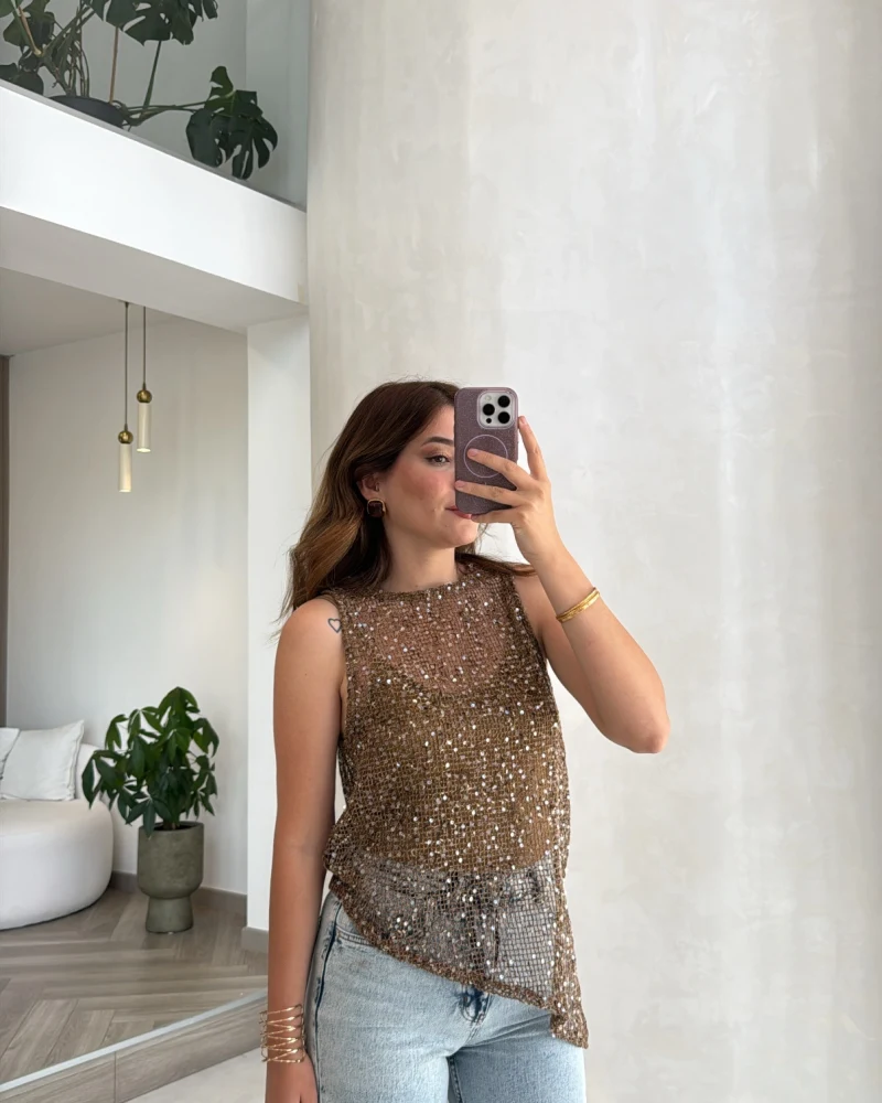 İçi Askılı Body Pullu Bluz - Vizon - Kod: 1115