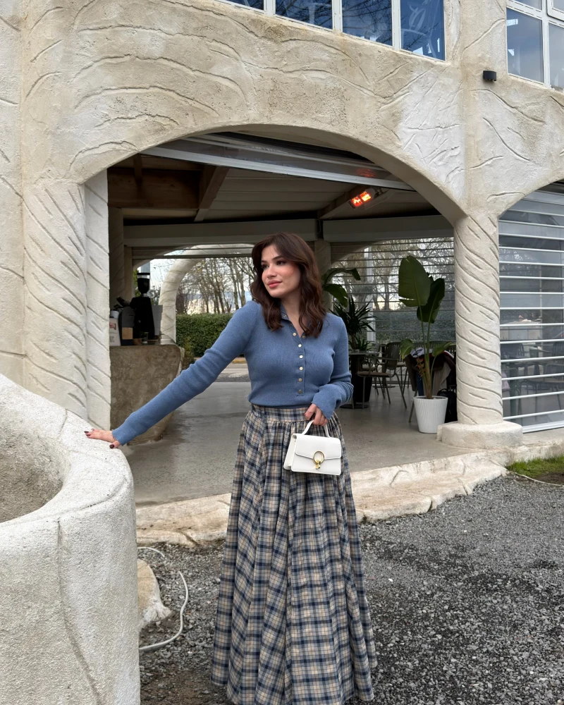 Ireila Ekose Desenli Kloş Etek - Taş - Kod: 263001