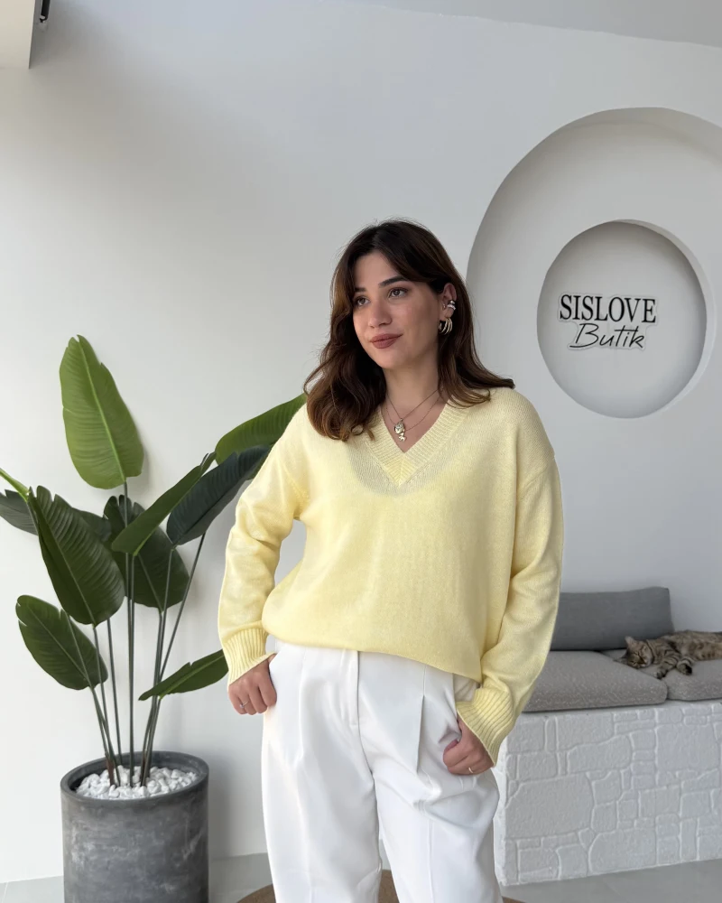 İsabella V Yaka Kazak - Sarı