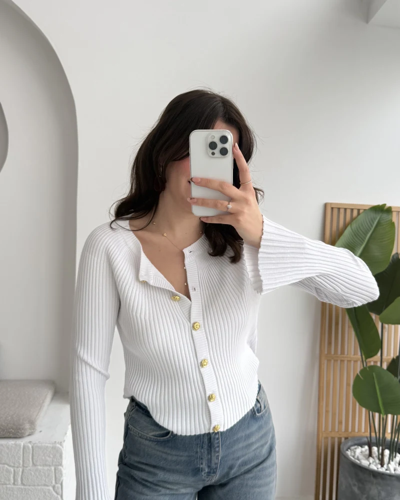 İspanyol Kol Detay Triko Hırka - Ekru - Kod: 4964