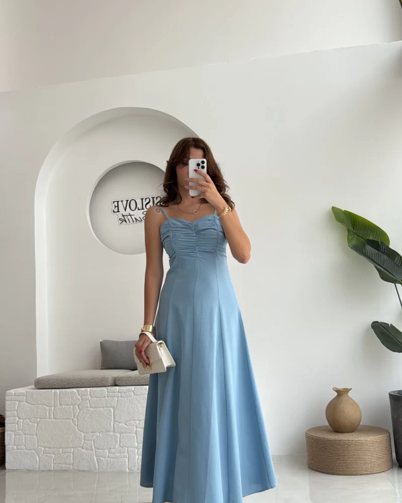 İvy Askılı Elbise - Mavi - 2317