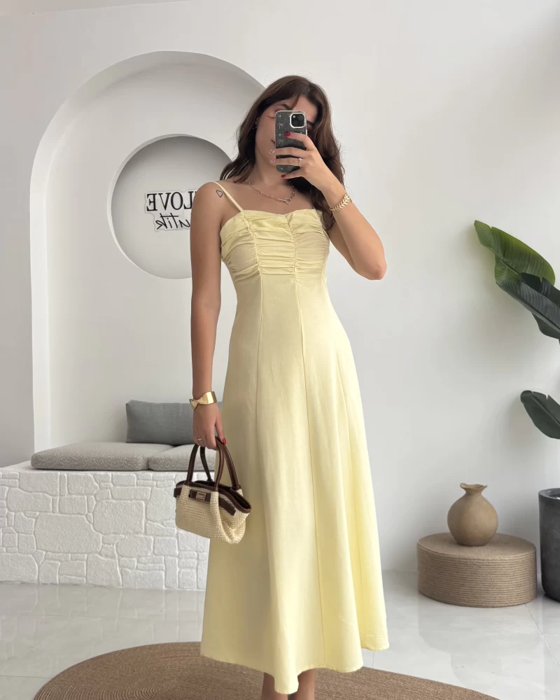 İvy Askılı Elbise - Sarı - 2317