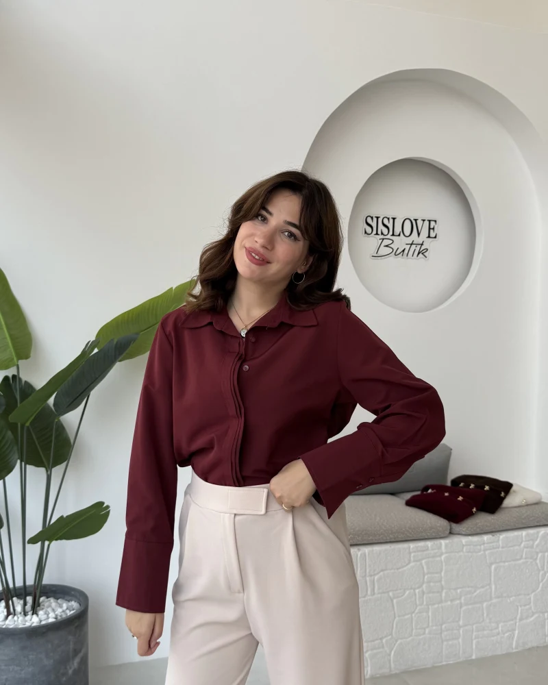Jade Gömlek - Bordo - Kod: 2140