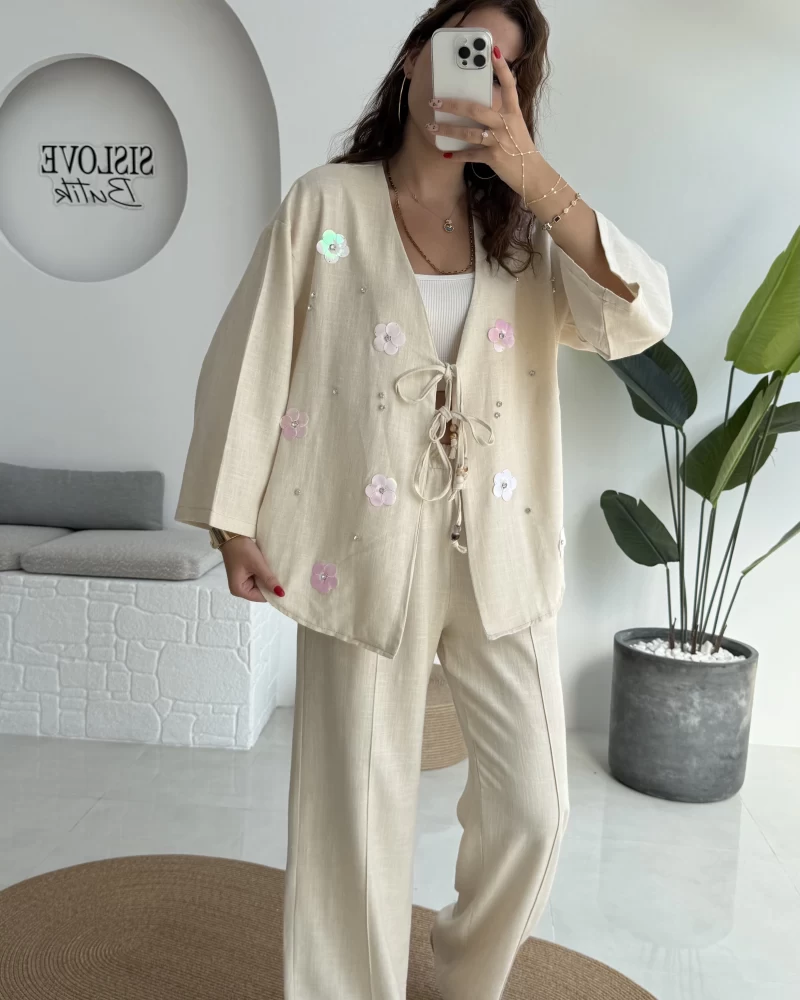 Jasmine Çiçek ve Taş Detay Takım - Taş