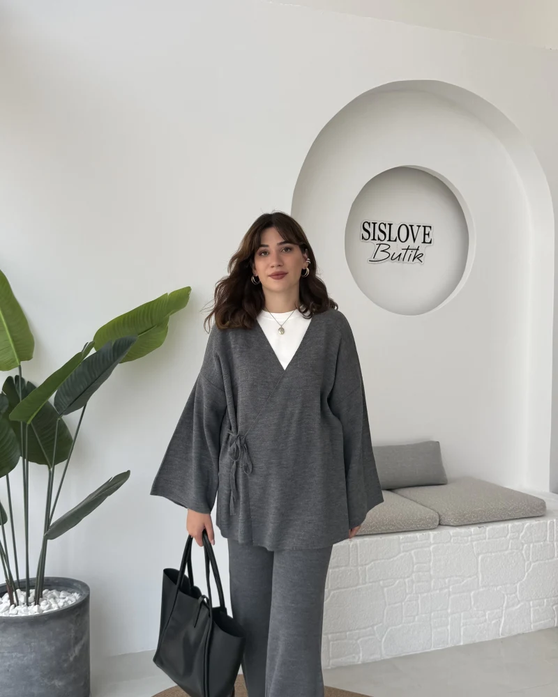 Jenny Bağlamalı Triko Takım - Antrasit - Kod: 7206