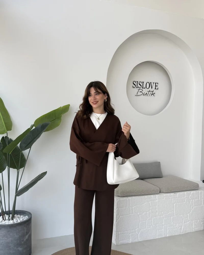 Jenny Bağlamalı Triko Takım - Kahve - Kod: 7206