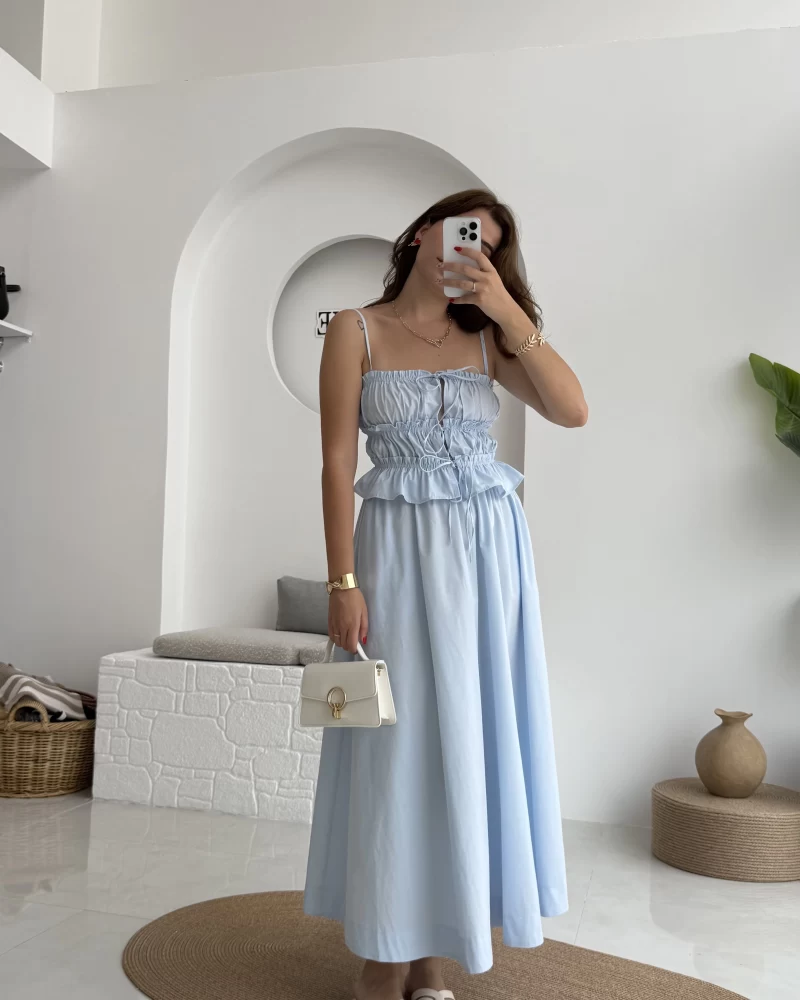 Jessica Gipe Detay Bluz Etek Takım - Mavi - 2025159