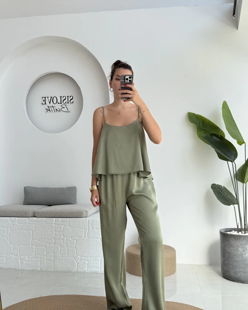 June Askılı Bluz Pantolon Takım - Haki - 51043