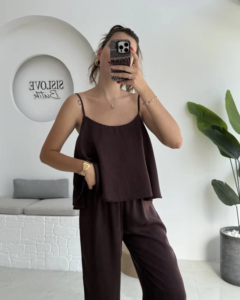 June Askılı Bluz Pantolon Takım - Mürdüm - 51043