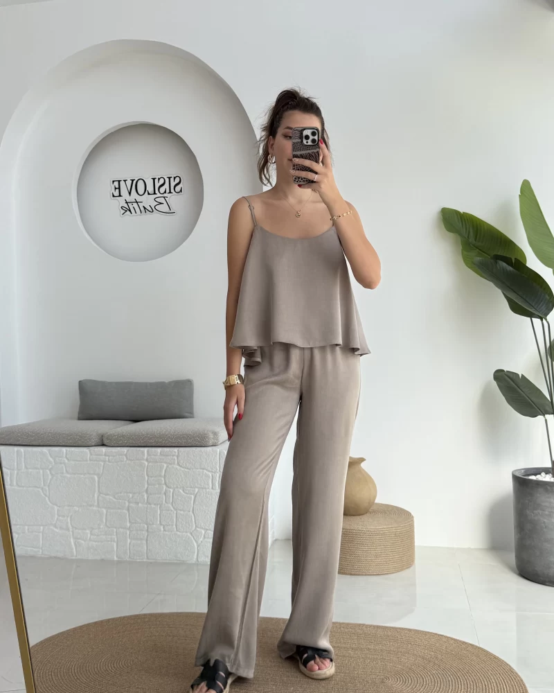 June Askılı Bluz Pantolon Takım - Vizon - 51043