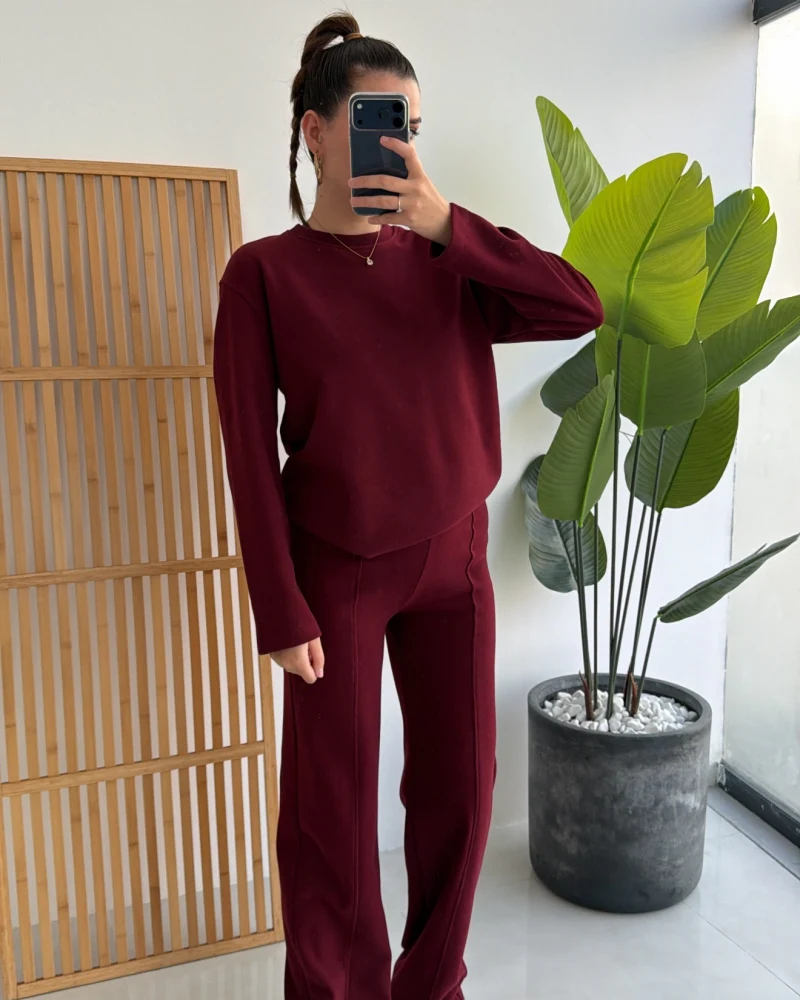 Kadife Fitili Takım Bordo