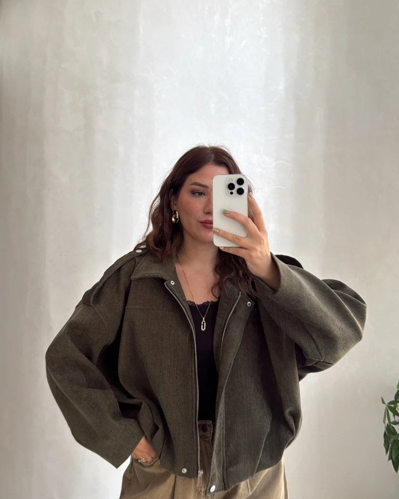 Katharina Kadife Bomber Ceket - Haki - Kod: 2110