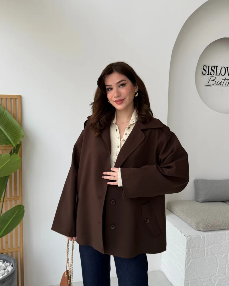 Katy Bağlamalı Trenç - Acı Kahve - Kod: 7651