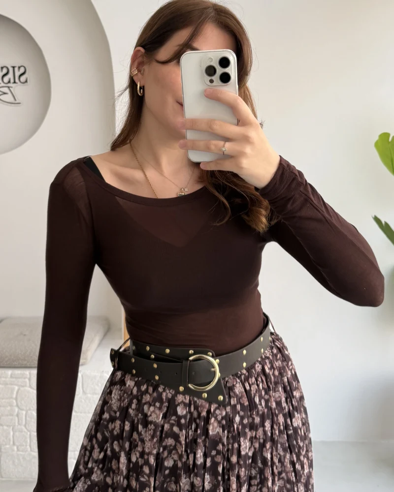 Kayık Yaka Transparan - Acı Kahve