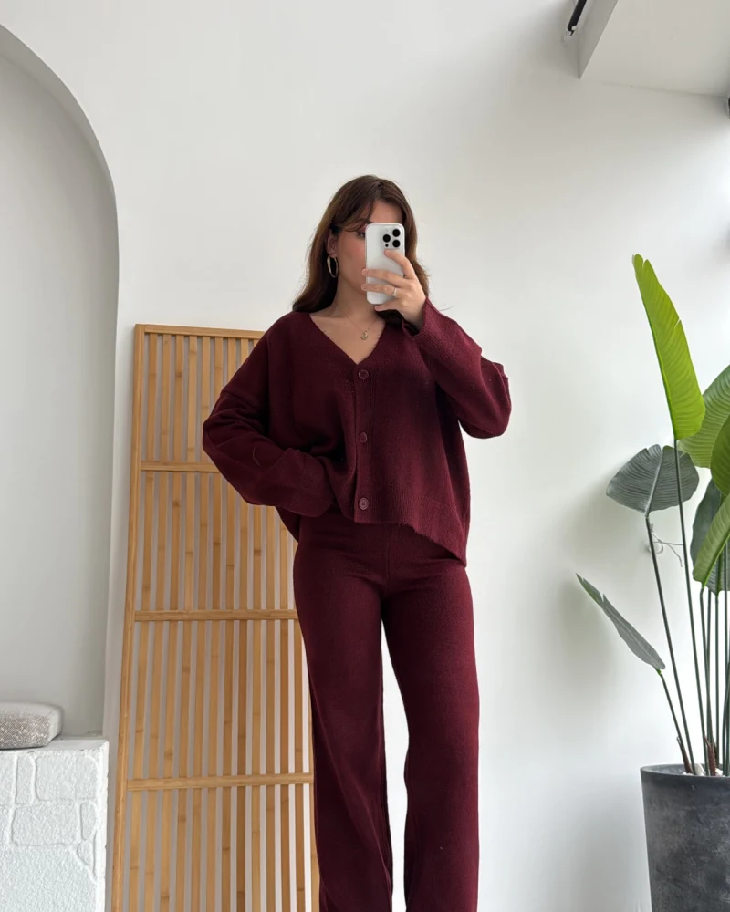 Kelvin Hırkalı Triko Takım - Bordo