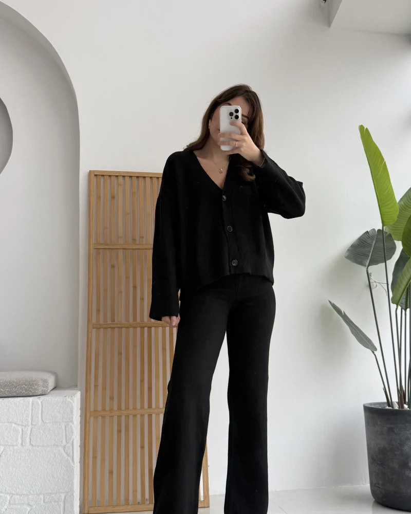 Kelvin Hırkalı Triko Takım - Siyah