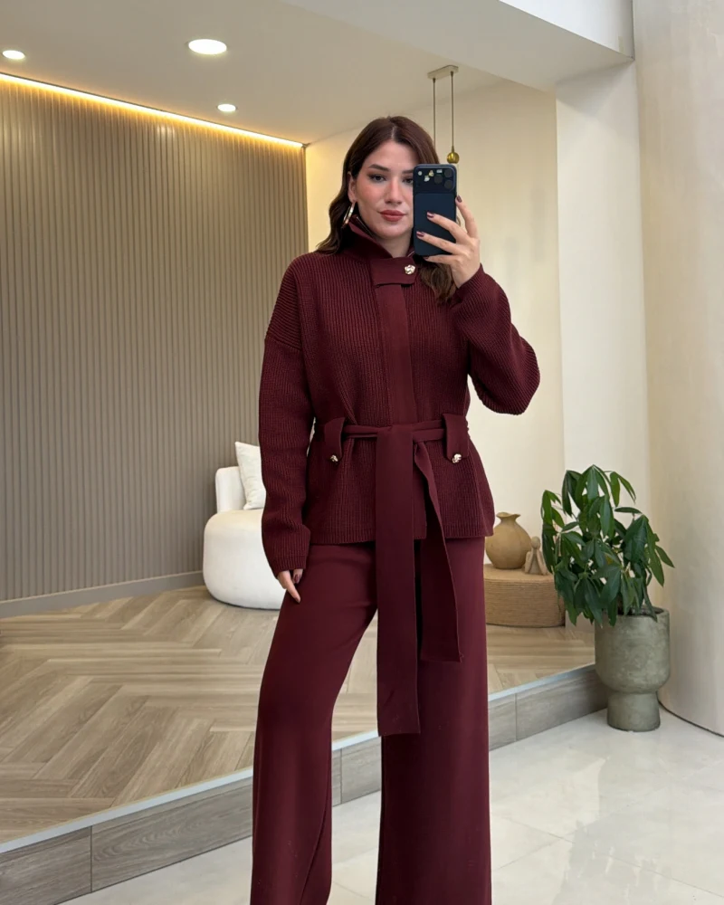 Kemerli Triko Takım - Bordo - Kod: 2680