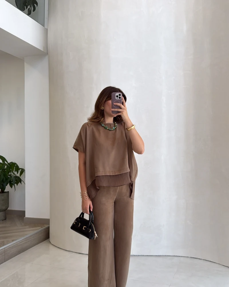 Kierra Bluz Pantolon Takım - Kahve - Kod: 51420