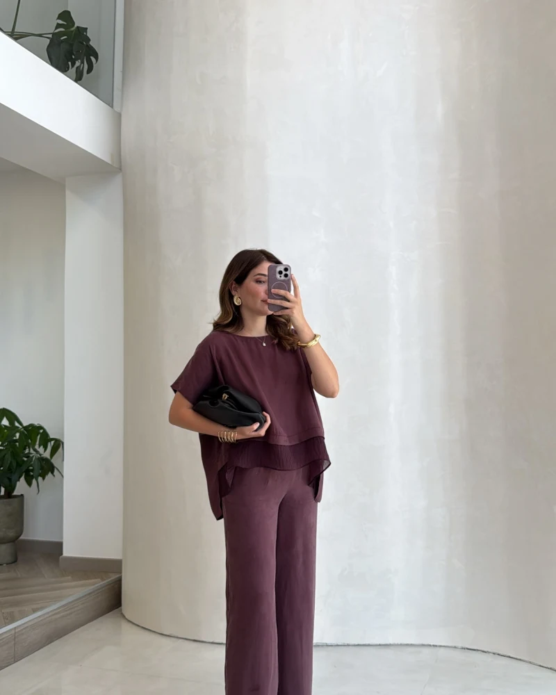 Kierra Bluz Pantolon Takım - Mürdüm - Kod: 51420