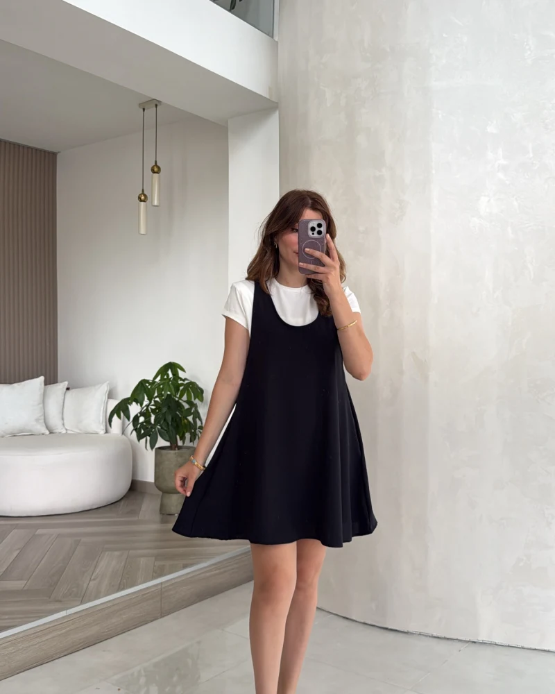 Kısa Kol T-Shirt Mini Elbise Takım - Lacivert - Kod: 4153
