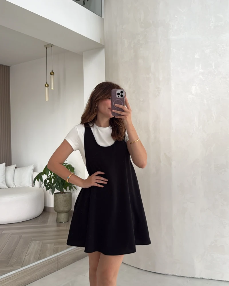 Kısa Kol T-Shirt Mini Elbise Takım - Siyah - Kod: 4153