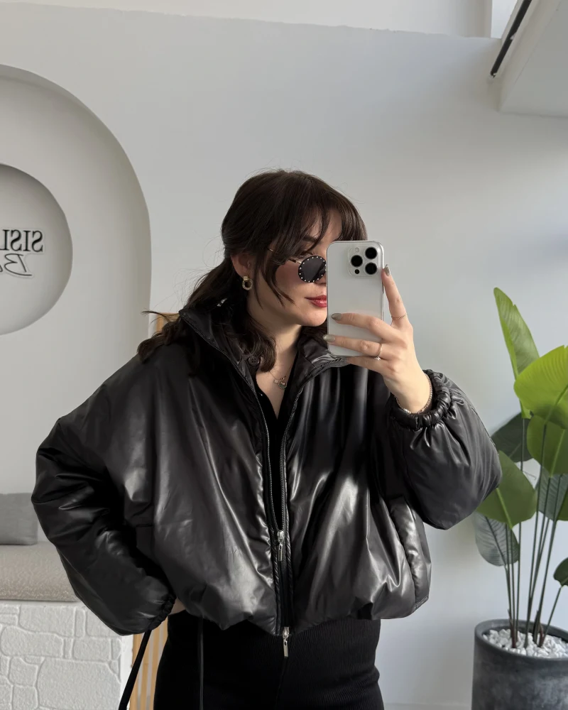 Kısa Şişme Mont - Siyah - Kod: 9596