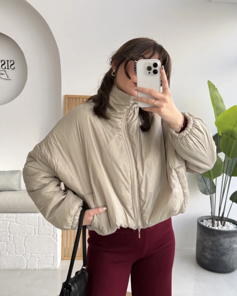 Kısa Şişme Mont - Vizon - Kod: 9596