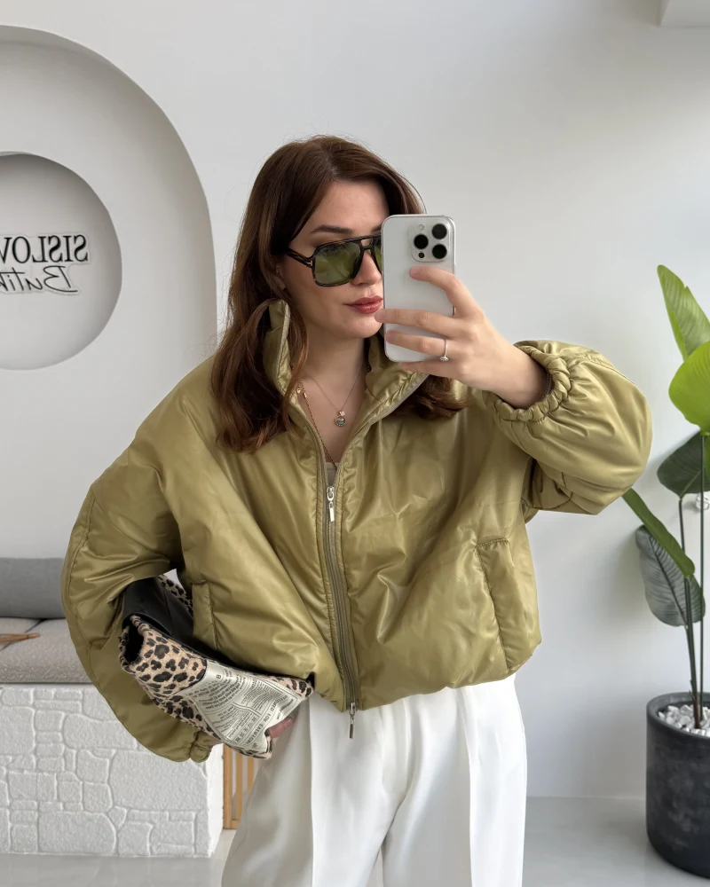 Kısa Şişme Mont - Yeşil - Kod: 9596