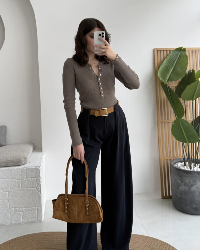 Köprü Detay Kemerli Pantolon - Lacivert - Kod: 3855