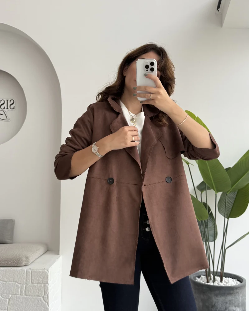 Kuşaklı Süet Trençkot - Kahve
