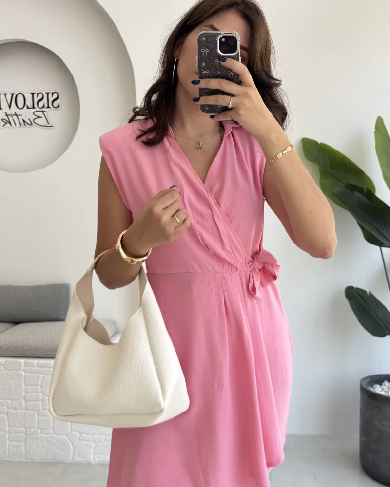 Laura Vatkalı Bürümcük Elbise - Pembe - 6021