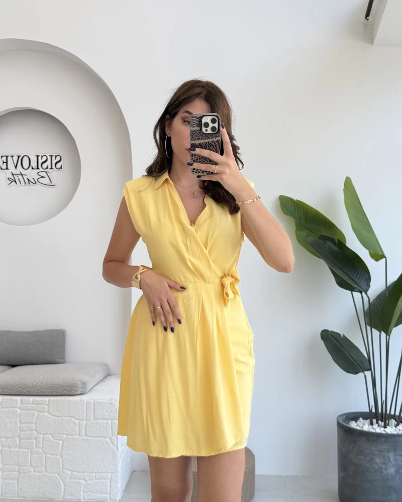 Laura Vatkalı Bürümcük Elbise - Sarı - 6021