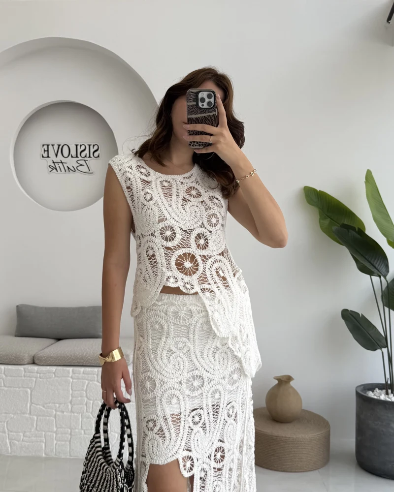 Lavina Dantel Etek Bluz - Kırık Beyaz - 38873