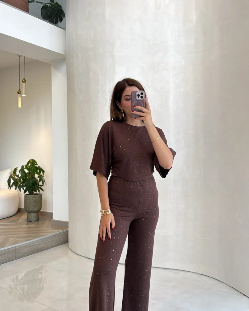 Lena Simli Modal Crop Takım - Kahverengi - Kod: 4162