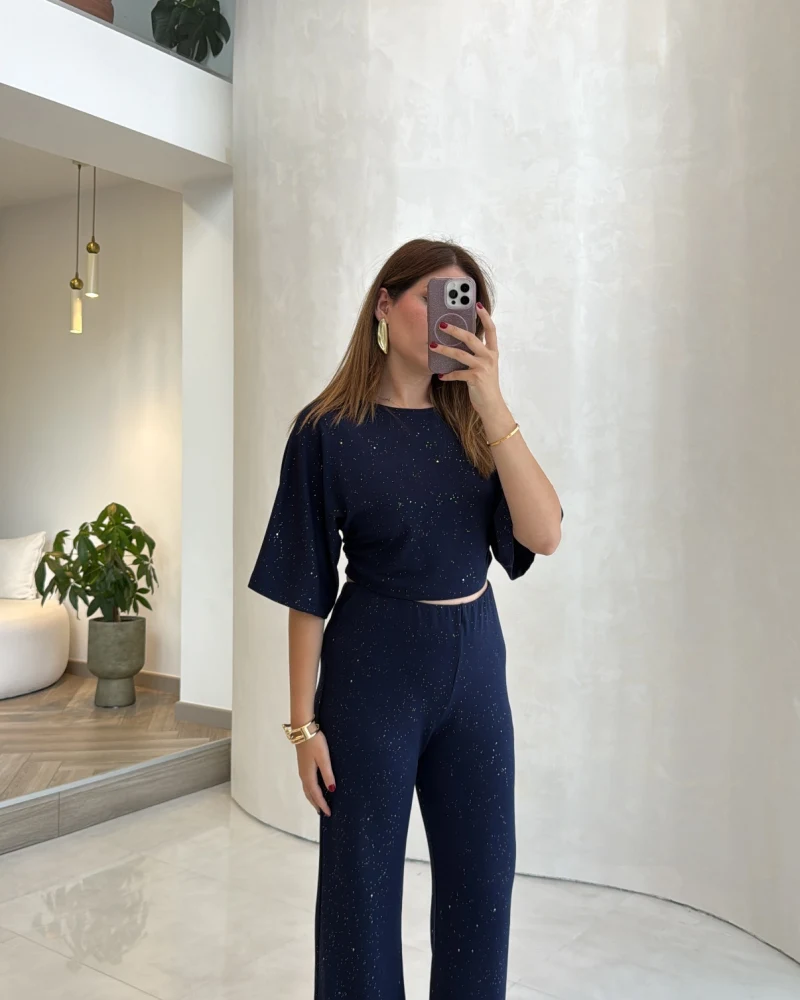 Lena Simli Modal Crop Takım - Lacivert - Kod: 4162