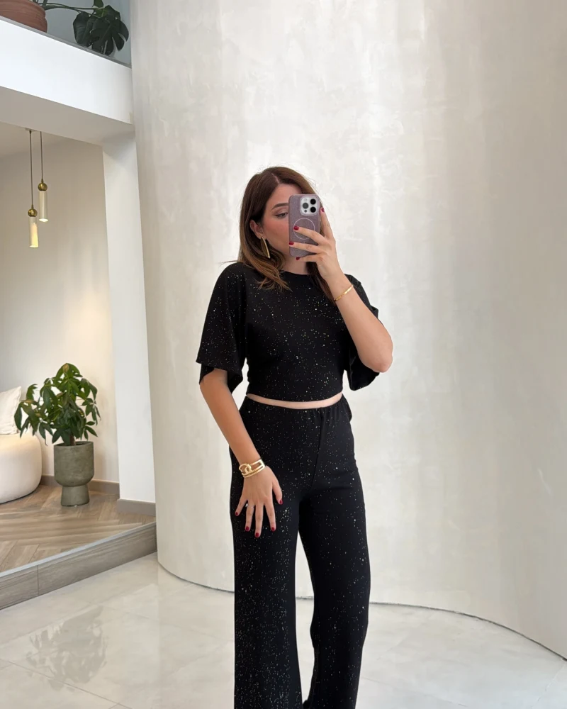 Lena Simli Modal Crop Takım - Siyah - Kod: 4162
