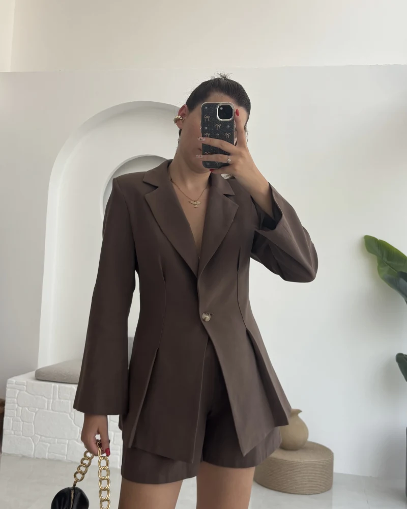Loli Blazer Ceket Şort Takım - Kahve - 0431