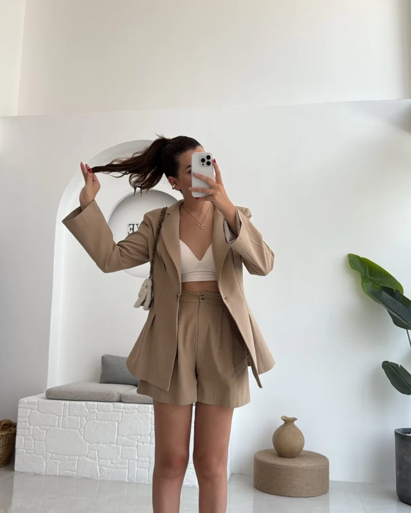Loli Blazer Ceket Şort Takım - Vizon - 0431