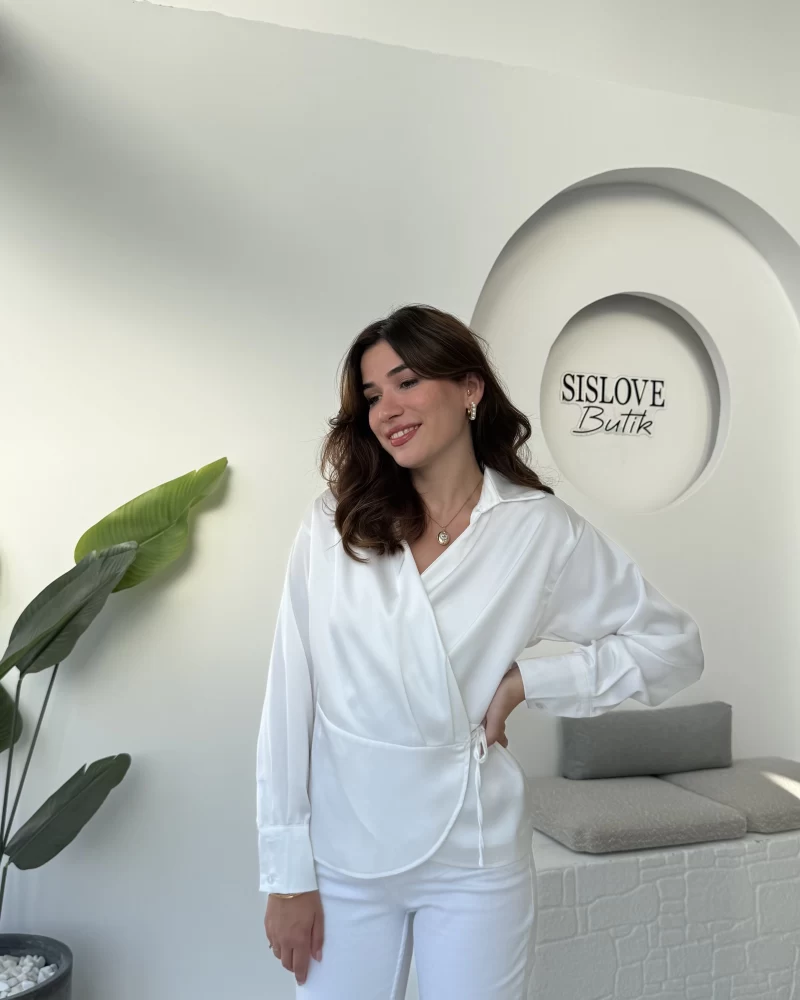 Lucy Saten Gömlek - Beyaz - Kod: 2133